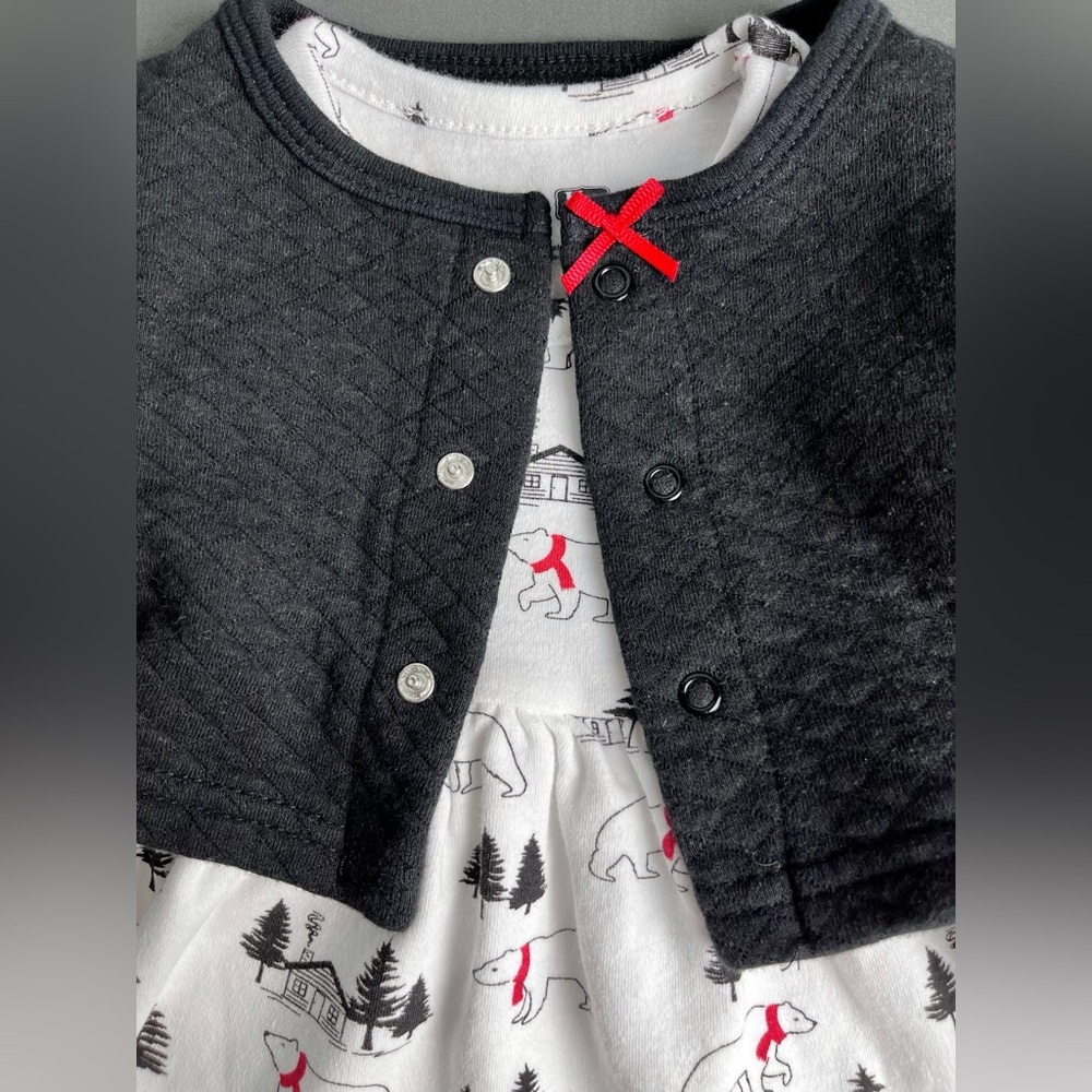 Hudson Baby 9-12 month Cotton Dress and Cardigan Sweater - Picture 2 of 10